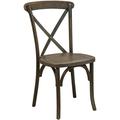 Bistro Style Cross Back Gray Wash Dark Driftwood Wood Stackable Dining Chair - X Back Banquet Dining Chair