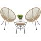 3-Piece Outdoor Acapulco All-Weather Patio Conversation Bistro Set w/Plastic Rope Glass Top Table and 2 Chairs - Natural