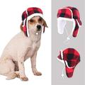 SEIS Christmas Dog Hat with Earmuffs Winter Adjustable Pet Red Plaid Pet Cap Xmas Dog Headwear for Small Medium Large Dogs