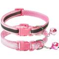 CHBORCHICEN 2-Pack Footprint & Reflective Dog Collar with Bell Basic Dog Collar Buckle Adjustable Polyester Dog Collar or Seatbelts (Small Pink)