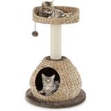 Modern Cat Tree for Indoor Cats Small/Tall Cat Tree with Natural Sisal Scratching Post Hand-Made Wicker Cat Condo & Top Perch Funny Hanging Toy Ball Cute Cat Tree Tower for Large Cats