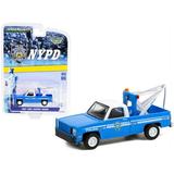 1987 GMC Sierra K2500 Tow Truck with Drop in Tow Hook Blue with White Top New York City Police Dept (NYPD) Hobby Exclusive 1/64 Diecast Model Car by Greenlight