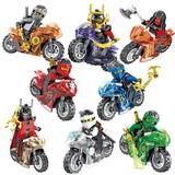 8 Pcs Ninjago Minifigures Building Blocks Toys Ninja Action Figures and Motorcycle Anime Movie Character Figures Stitching Toy for Boys Girls Fans Birthday Christmas Gift