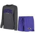 Women's Concepts Sport Purple/Black Baltimore Ravens Raglan Long Sleeve T-Shirt & Shorts Lounge Set