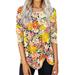 Ydkzymd Elbow Compression Sleeve Cute Womens Tops Cozy Elbow Sleeve Floral Print Oversized Petite Tunics Color Block Flowers Crew Neck Tops Tie Dye Fashion Graphic Plus Size Blouses Yellow M