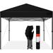 10x10ft 1-Person Setup Pop Up Canopy Tent Instant Portable Shelter w/ 1-Button Push Straight Legs Wheeled Carry Case Stakes - Black