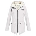 snowsong Women Outdoor Loose Solid Plus Size Thick Warm Hooded Raincoat Windproof Winter Outdoor Women s Coat Womens Coats Womens Winter Coats Rain Jacket Women Winter Jackets for Women White S