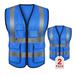 Toptie 2-Pack White Safety Vest Incident Command Vest with 5 Pockets and High Visibility 2 Reflective Strips-Blue-2XL