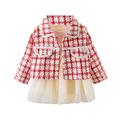 Toddler Kids Baby Girls Spring and Autumn Plaid Long Sleeve Coat Mesh Dress Two-piece Temperament Girls Little Fragrant Princess Dress Suit