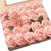 Artificial Flowers 25pcs Real Looking Shabby Blush Foam Fake Roses with Stems for DIY Wedding Bouquets Bridal Shower Centerpieces Floral Arrangements Party Tables Home Decorations-Peach Pink