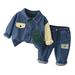 VERUGU Boys Clothing Sets Toddler Kids Boys Girls Fashion Cute Splice Color Long Sleeve Pocket Button Tops Loose Casual Pants Denim Two Piece Suit Blue 4-5 Years