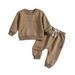 VERUGU Baby Pajamas Toddler Kids Boys Girls Fashion Cute Solid Round Neck Long Sleeve Pocket Hoodless Tops Casual Pants Two Piece Suit Coffee 3-4 Years