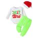 Arvbitana 3M 6M 9M 12M 18M Infant Baby Boy Girl Christmas 3Pcs Outfits Long Sleeve Letter Print Romper + Green Long Pants + Santa Hat Sets Newborn Casual Cute Fall Clothes