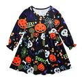 Toddler Kids Girls Long Sleeve Cartoon Letters Prints Bowknot Princess Dress 5-6T