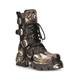 New Rock Unisex Flame Accented Camouflage Leather Biker Boots- M-591-S15 - Black - Size EU 44