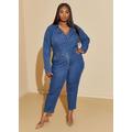 Plus Size Faux Wrap Denim Jumpsuit