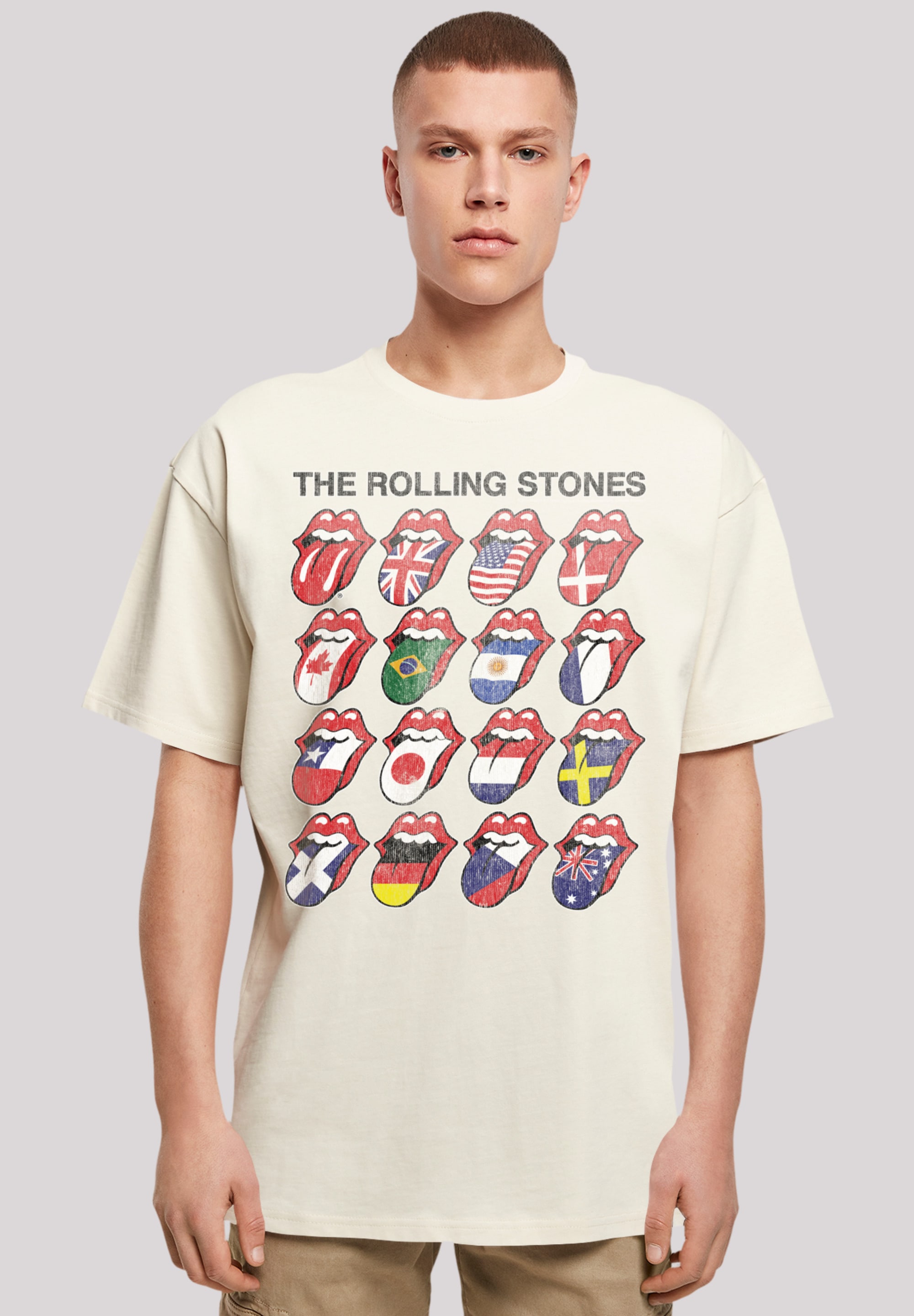 T-Shirt F4NT4STIC "The Rolling Stones Voodoo Lounge Tongues", Herren, Gr. 3XL, beige (sand), Obermaterial: 100% Baumwolle, oversize, Rundhals, ohne Bündchen, Shirts, Musik, Band, Logo Image