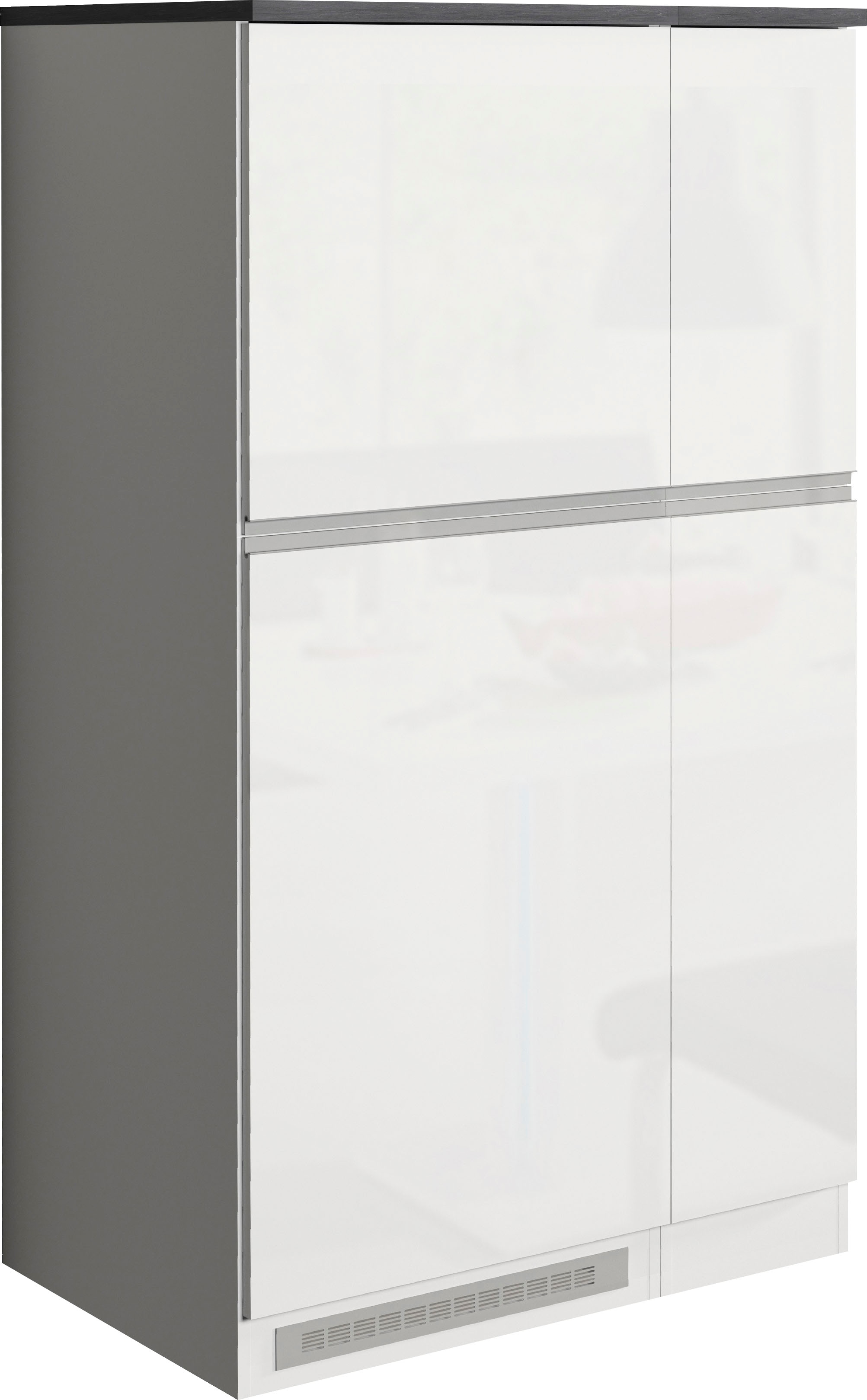 Küche KOCHSTATION "KS-Sole Küchenschrank-Set", weiß (küche: weiß, front: weiß hochglanz, korpus: weiß matt, arbeitsplatte: schieferfarben), B:90cm H:165cm T:60cm, Komplettküchen-Sets, Küchenzeile, Breite 90 cm,Umbau-und Apothekerschrank im Set