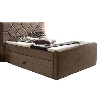Boxspringbett PLACES OF STYLE "Atlanta", grau (taupe), B:140cm L:221cm, Stoff, Massivholz, Kunststoff, Komplettbetten, Boxspringbett, inklusive Topper und Bettkasten Image