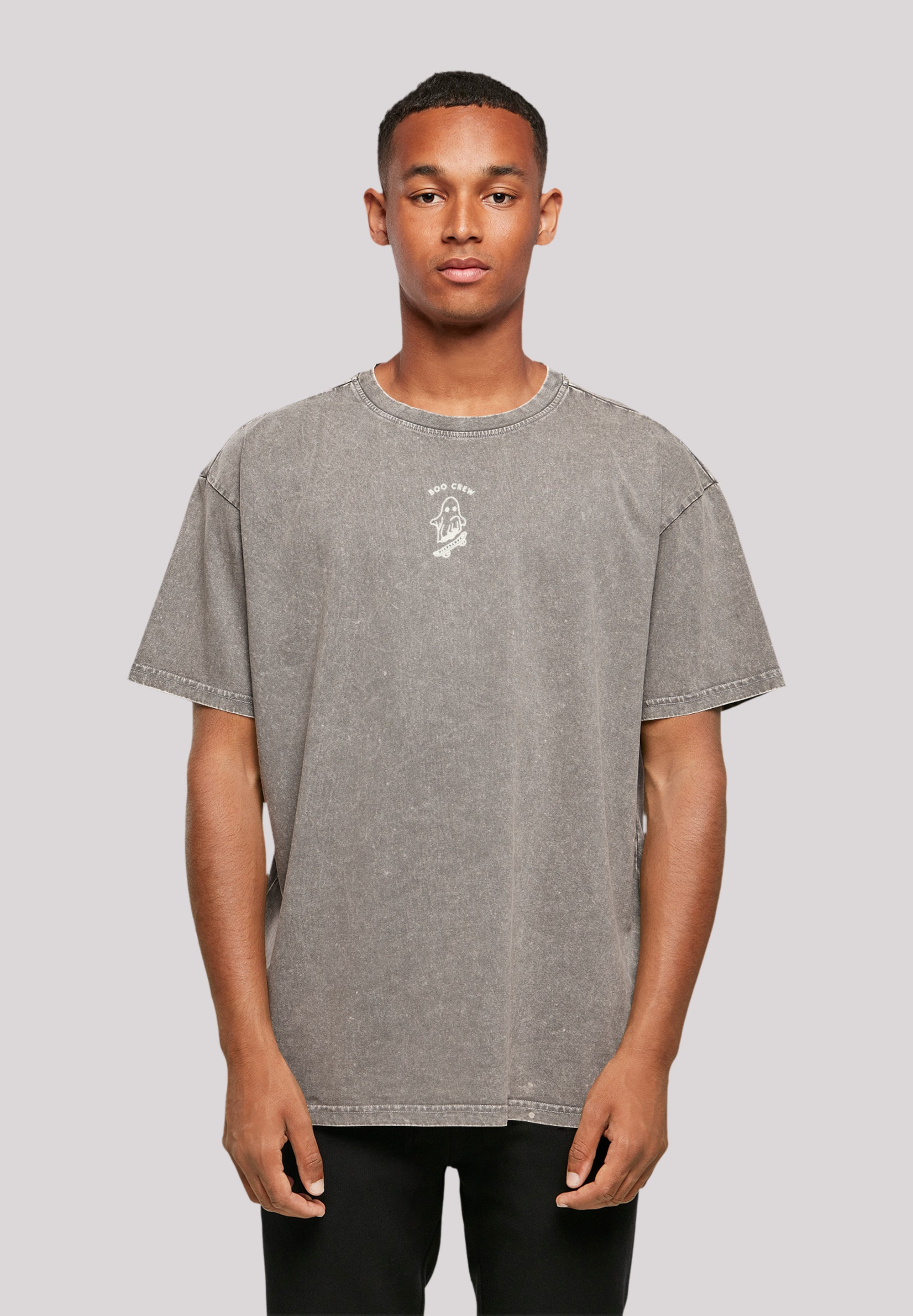 T-Shirt F4NT4STIC "Boo Crew Halloween", Herren, Gr. XS, grau (asphalt), Obermaterial: 100% Baumwolle, oversize, Rundhals, ohne Bündchen, Shirts, Print Image