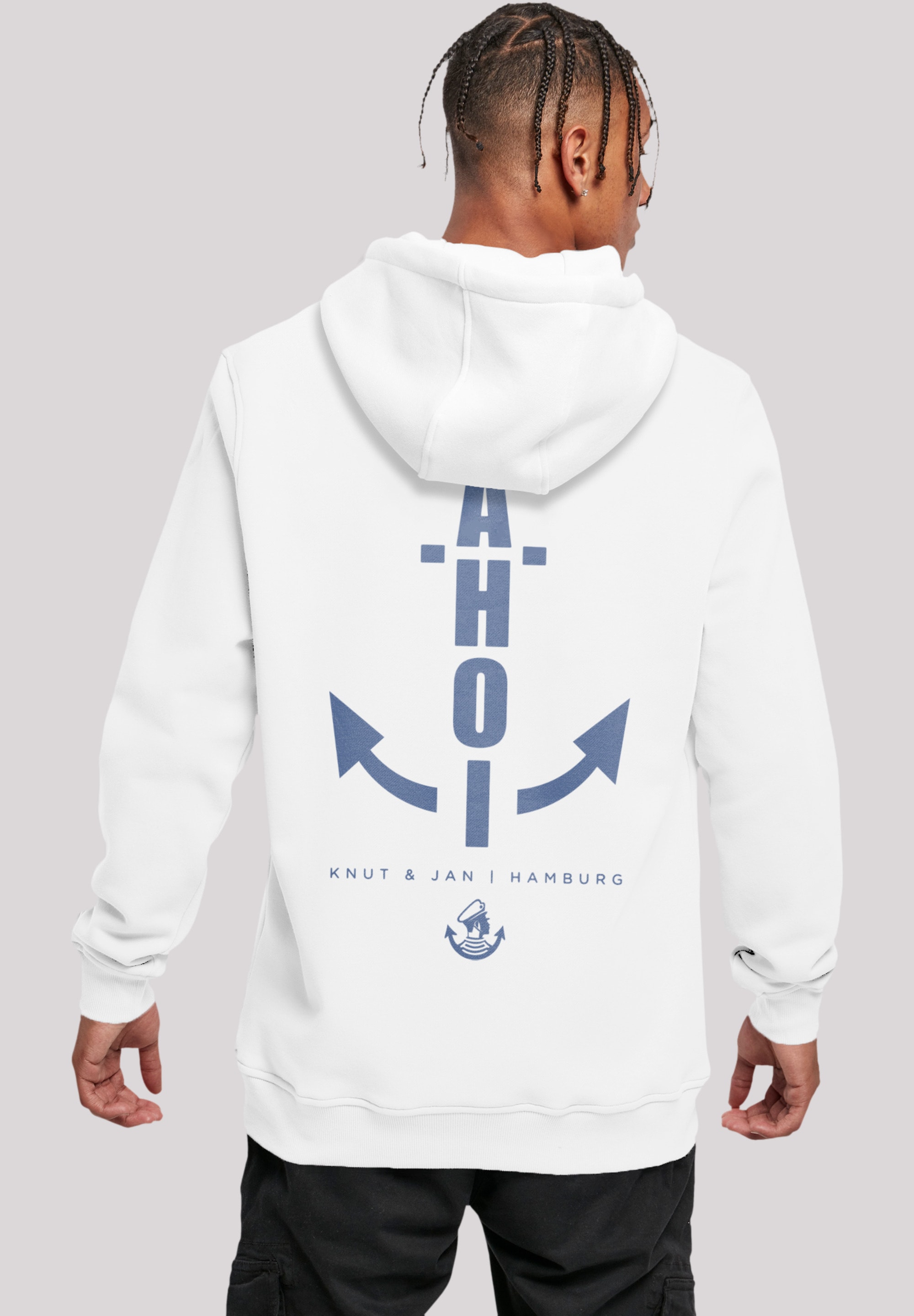 Kapuzenpullover F4NT4STIC "AHOI Knut & Jan Hamburg", Herren, Gr. XXL, weiß, Obermaterial: 65% Baumwolle, 35% Polyester, slim fit, Pullover, Print Image
