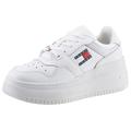 Plateausneaker TOMMY JEANS "TJW RETRO BASKET FLATFORM ESS", Damen, Gr. 40, weiß, Leder, Textil, Lederimitat, sportlich, Schuhe, mit Logoschriftzug in der Sohle, Freizeitschuh, Halbschuh, Schnürschuh
