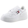 Plateausneaker TOMMY JEANS "TJW RETRO BASKET FLATFORM ESS", Damen, Gr. 41, weiß, Leder, Textil, Lederimitat, sportlich, Schuhe, mit Logoschriftzug in der Sohle, Freizeitschuh, Halbschuh, Schnürschuh