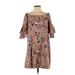 Zara Basic Casual Dress - Shift Boatneck 3/4 sleeves: Brown Print Dresses - Women's Size Small - Print Wash