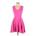 Love...ady Casual Dress - Mini V Neck Sleeveless: Pink Solid Dresses - Women's Size Large