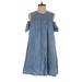 Zara Basic Casual Dress - Mini Cold Shoulder Sleeveless: Blue Solid Dresses - Women's Size Small