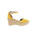 Fergalicious Wedges: D'Orsay Platform Boho Chic Yellow Print Shoes - Women's Size 6 - Open Toe