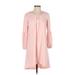 NY Collection Casual Dress - A-Line Keyhole 3/4 sleeves: Pink Print Dresses - Women's Size X-Small Petite