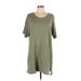 Pull&Bear Casual Dress - Mini Scoop Neck Short sleeves: Green Solid Dresses - Women's Size Large