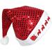 The Holiday Aisle® PMU Christmas Light-Up Sequin-Sheen Santa Hat w/ Reindeer Red/white (1/pkg) Pkg/1 | Wayfair 997987D0E3E84C17AB71034958270E56