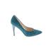 Nine West Heels: Pumps Stilleto Cocktail Teal Solid Shoes - Women's Size 6 1/2 - Pointed Toe