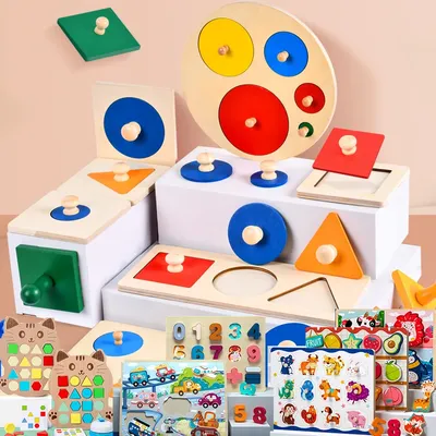 Puzzle in legno Montessori Giocattoli per bambini Bambini Forma geometrica Peg Puzzle Attività