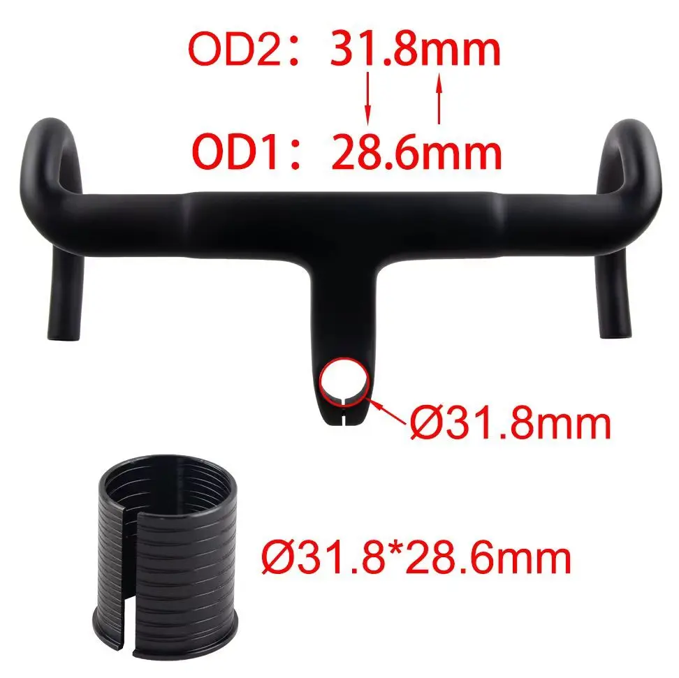 Il più recente manubrio e attacco manubrio in fibra di carbonio UD aero opaco per bici da strada da corsa integrato adattatore di conversione da 31,8 mm in carbonio 28,6 mm