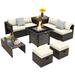 Costway Outdoor 9 Pieces Patio Furniture Set with 50,000 BTU Propane Fire Pit Table-Off White