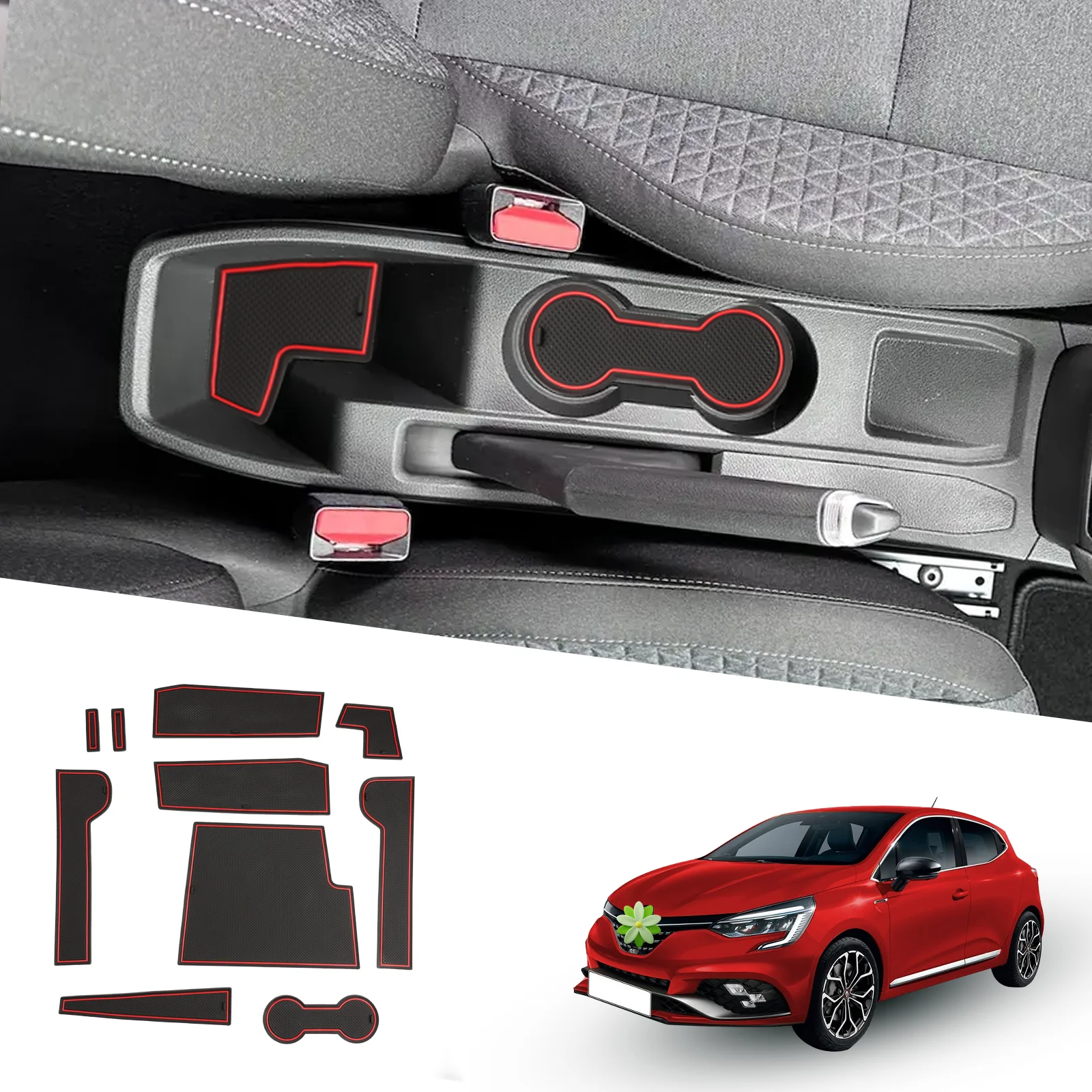 LFOTPP Auto Porta Groove Mat per Renault Clio 5 2020-2024 Freno a mano Versione Antiscivolo in gomma Gate Slot Cup Pad Auto Renault Clio 5 Accessori