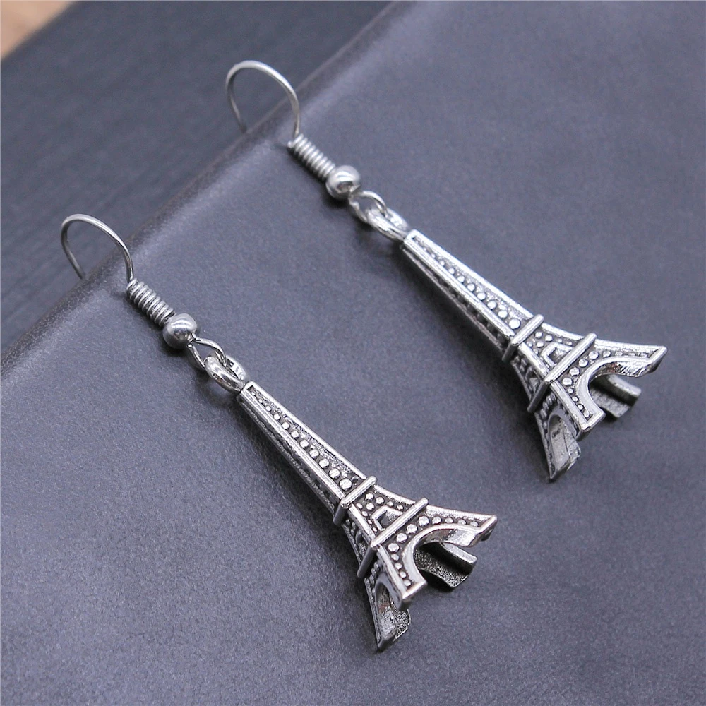Orecchini pendenti Vintage Color argento antico 29x11x11mm 3D torre Eiffel orecchini pendenti per donna