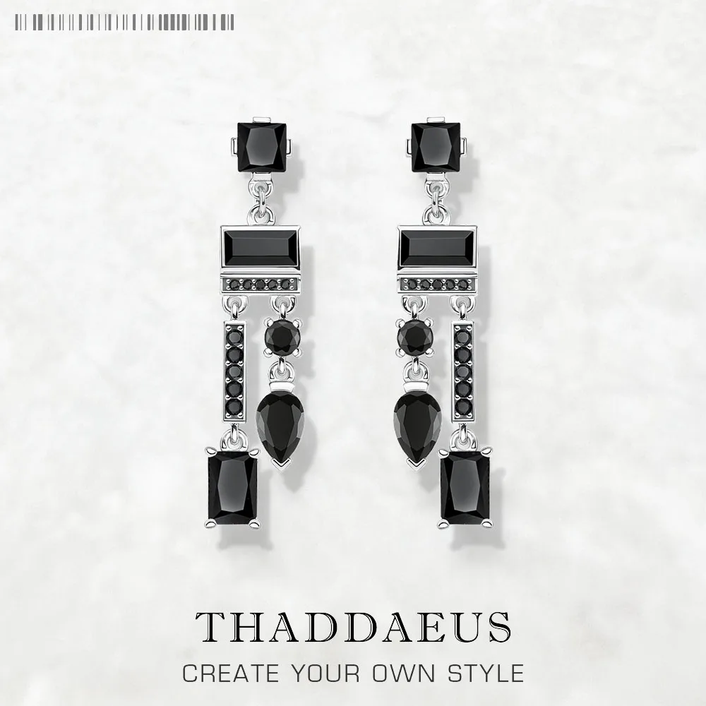 Orecchini pendenti Nero Mix di forme Gioielli magici glamour per le donne Estate nuovissimo regalo vintage in argento sterling 925