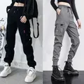 Pantaloni Cargo grigi neri donna Streetweear moda tasche grandi pantaloni sportivi pantaloni tattici