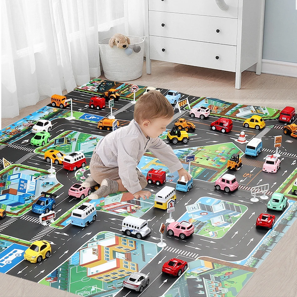 Tappetino da gioco per bambini mappa stradale per bambini tappeto da traffico sottile in plastica per cartoni animati ragazzini giocattoli per ragazze tappetino da gioco per bambini che giocano a