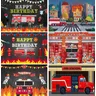 Sfondo della festa di compleanno del pompiere pompiere camion dei pompieri fotografia sfondo ragazzo