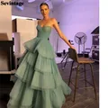 Sevintag abiti da ballo verde menta Organza senza spalline a-line gonna a strati a strati pieghe