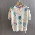 T-shirt in seta di gelso a maniche corte lavorata a maglia sottile in estate con camicia da donna in