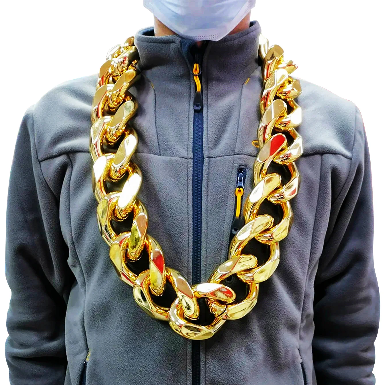 FishSheep Hip Hop Color oro grande acrilico grosso collana a catena per uomo Punk oversize grande catena a maglie in plastica gioielli da uomo