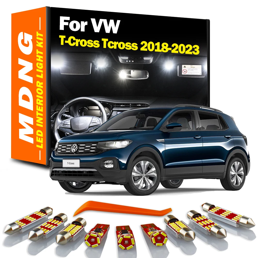MDNG 9 Pz Canbus Per VW T-Cross Tcross 2018 2019 2020 2021 2022 2023 Lampadine Auto LED Interni Mappa Cupola Tronco Luce Kit Accessori