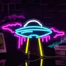 UFO Neon Sign Alien Spaceship LED Space Neon Signs for Wall Neon Light Up Sign for Kids Space Game