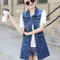 Gilet di jeans da donna 2025 Primavera Estate Strappato Foro lungo Jeans Gilet Femme Fahion Senza maniche Giacca casual Capispalla S-6XL